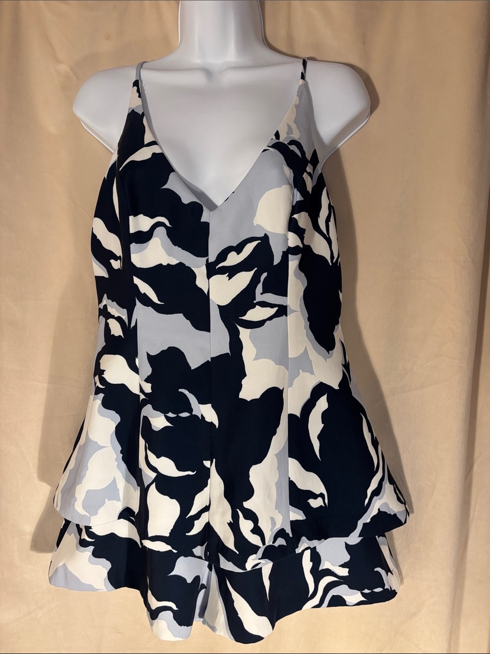 Keepsake the LabelFloral Print V-Neck Romper Jumper Navy, White, Light Gray